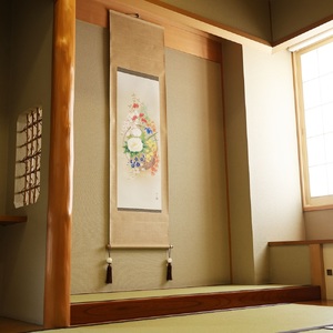 掛け軸「四季花籠」西嶋和文 尺五立 掛軸 [1223]