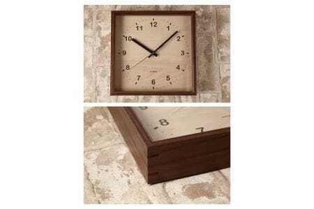 KATOMOKU Square clock ウォールナット木製掛け時計（ブラウン）km-38WA