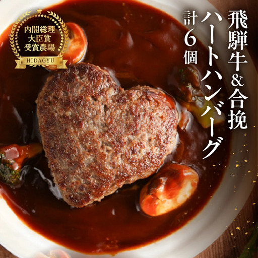 【母の日までにお届け（2026年5月7日～9日発送）】飛騨牛ハートハンバーグ・合挽ハートハンバーグセット（各3個・計6個）【22-13m】