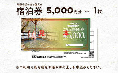 飛騨小坂の宿で使える宿泊券（5,000円分）旅行 宿泊 下呂市 小坂 宿泊補助券 温泉 湯屋温泉 下島温泉 濁河温泉【111-1】