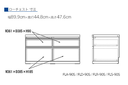 エリーゼアッシュ】ローチェストFLA-90S（W899 D448 H476mm） 引き出し