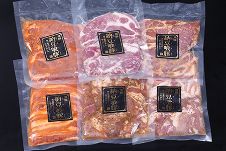 飛騨納豆喰豚味付け肉　6種セット 各1袋 計6袋（ピリ辛カルビ・味噌漬け・塩カルビ・塩麹漬け・醤油麹漬け・ばら味噌漬け）【11-64】