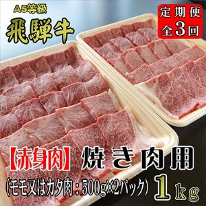 2022年12月発送開始『定期便』A5等級飛騨牛【赤身肉】焼き肉用約1kg全3回【5102499】