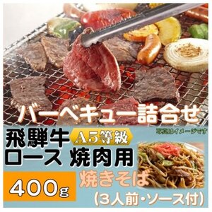 飛騨牛ロース5等級400g・焼きそば3人前(ソース付)　バーベキューセット　【配送不可地域：離島】【1416386】