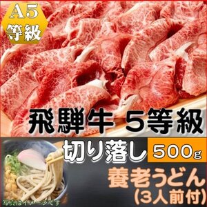 飛騨牛 5等級　切り落し　500g　養老うどん付(3人前)【配送不可地域：離島】【1416455】