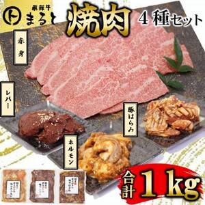 【飛騨牛】焼肉4種B-2セット　赤身肉と味付けホルモンなど　合計1kg【配送不可地域：離島】【1616675】
