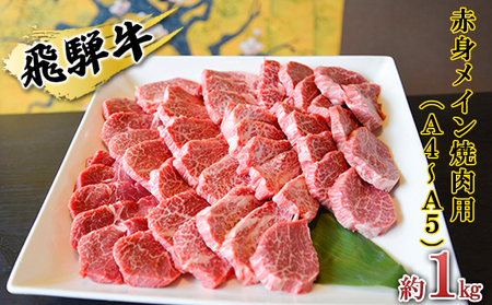 飛騨牛　赤身メイン焼肉用　A4～A5等級使用　マルイおまかせ約1kg（500g×2p） お肉 牛肉 バーベキュー 1kg