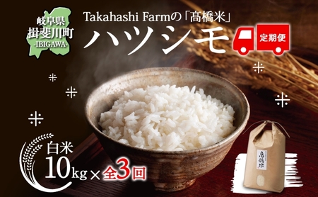 定期便 全3回 岐阜県 揖斐川町産 令和6年 ハツシモ 高橋米 10kg 1袋 お米 精米 白米 米 ごはん 米 ご飯 はつしも あっさり ブランド米 10キロ 大粒 幻の米 お取り寄せ 自家用 贈答用 産地直送 送料無料 高橋ファーム Takahashi Farm 揖斐川町