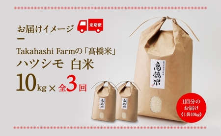 定期便 全3回 岐阜県 揖斐川町産 令和6年 ハツシモ 高橋米 10kg 1袋 お米 精米 白米 米 ごはん 米 ご飯 はつしも あっさり ブランド米 10キロ 大粒 幻の米 お取り寄せ 自家用 贈答用 産地直送 送料無料 高橋ファーム Takahashi Farm 揖斐川町