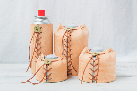 ODガス缶250G レザーカバー：キャメル　【本革　タンニンなめし　イタリアンレザー】