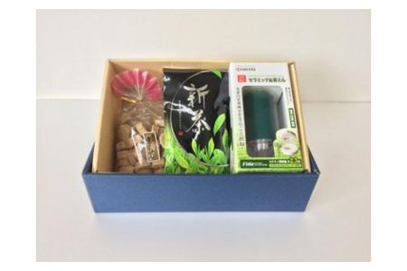 【2607-2046】※新茶・安心・安全!甘くてコクのある深蒸茶 セラミックお茶ミルと麦こがし菓子付き