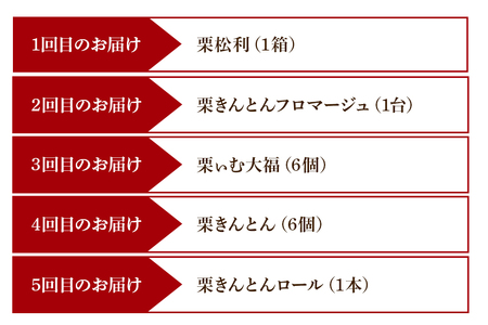 ぜいたく和栗セット(５ヶ月栗スイーツお届け) 栗松利 栗ぃむ大福 栗きんとん モンブラン 栗きんとん フロマージュ 栗大福 栗きんとん 栗きんとん ロールケーキ 5か月 定期便 5回