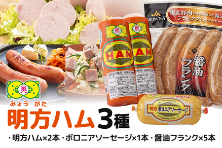 明方ハム 詰合せ Bセット 明方ハム ボロニアソーセージ 醤油フランク 特産品 加工品 農協