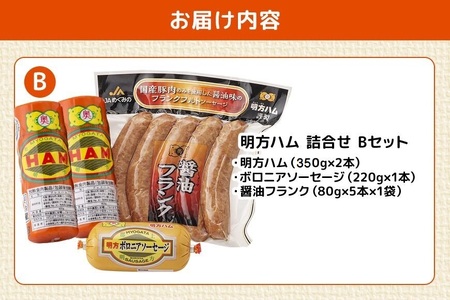 明方ハム 詰合せ Bセット 明方ハム ボロニアソーセージ 醤油フランク 特産品 加工品 農協