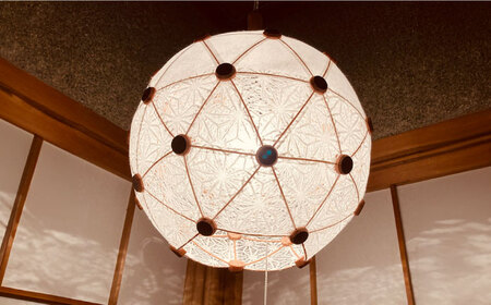 美濃和紙を使用したジオデシック構造のランプシェード ?2トーン（楮紙／楮落水紙（花麻））・2V／30cm?【完全受注制作】 インテリア ハンドメイド ランプシェード 笠 ランプ 白川町 / ナナヒト[AWBX002]