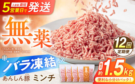 【12回定期便】ミンチ 約1.5kg（380g×4袋） 豚肉 白川町 / 藤井ファーム[AWAF037]