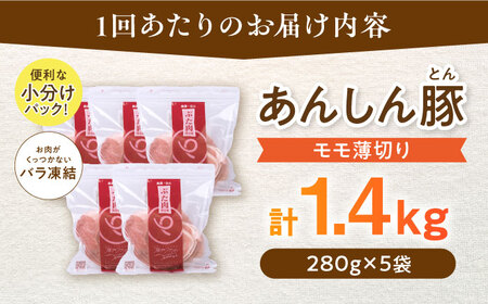 【12回定期便】《バラ凍結》モモ薄切り 1.4kg 計4.2kg 豚肉 白川町 / 藤井ファーム[AWAF044]