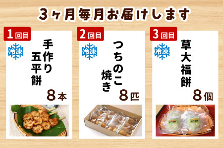 【定期便/全3回】 ふるさとおやつセット★白川茶屋のおばちゃん便 手作り 五平餅 つちのこ焼き 草餅 草大福餅 よもぎ 蓬餅 あんこ つぶあん 小豆 あずき 大福 餅 もち たい焼き 焼き菓子 和菓子 個包装 スイーツ 和スイーツ お菓子 おやつ 定期便 毎月届く