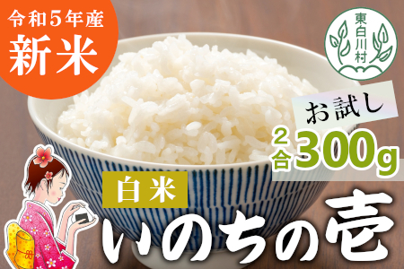 東白川村産 いのちの壱 白米 お試し2合 300g 1袋 食べきり お米 こめ 精米 ご飯 おためし