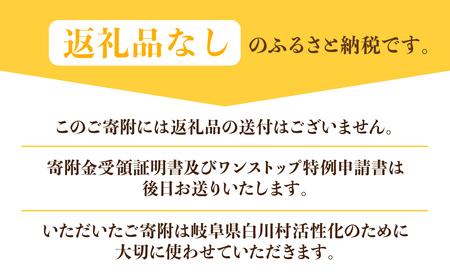 《返礼品なし》50000円 岐阜県白川村への寄附 応援寄附金 世界遺産 白川郷 五万円 5万円 寄付 子どもたちの未来のための産業振興 寄付金 飛騨 合掌造り[S645]
