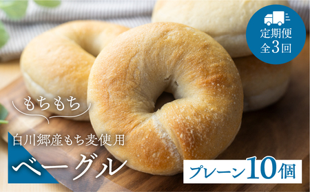 定期便3回お届け 白川郷産 もち麦使用 ベーグル（プレーン）10個セット アオイロ・ベーグル もちもち ベーグル 国産 小麦 もち麦 使用 冷凍 個包装 アオイロ・カフェ 岐阜県 白川村 白川郷 世界遺産 手作り パン 30000円 [S787]