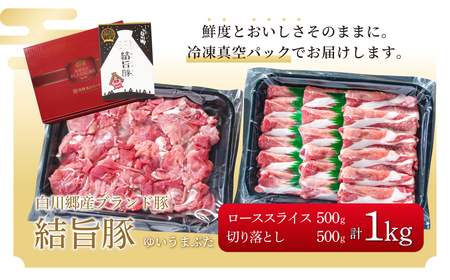 結旨豚 ローススライス 500g 切り落とし 500g 計1kg 冷凍真空パック | 肉 お肉 豚肉 国産 食べ比べ セット 白川郷 岐阜県 白川村 ブランド豚 人気 おすすめ ギフト 飛騨高山ミート 10000円 [MS014]