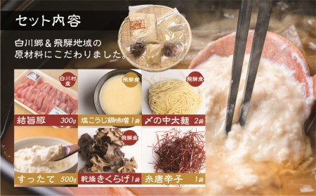 白川郷 ご当地鍋 結旨豚入り すったて鍋 2－3人前 鍋セット 結旨豚 すったて 鍋つゆ きくらげ 麺 鍋キット 深山豆富店 国産大豆 大豆ペースト クリーミー 鍋 具材付 飛騨 白川郷 ご当地 伝統食材 ヘルシー 10000円 [S346]