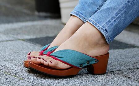 下駄 hitete 6.5cm KC-26 畳縁・ターコイズ/ワイン Lサイズ