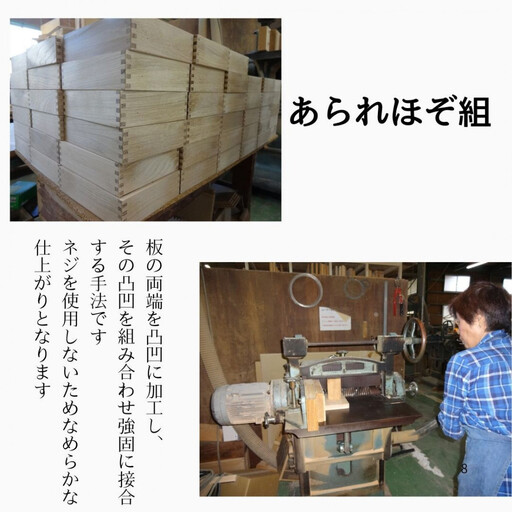 あられほぞ組でつくる木製道具箱（セン材）