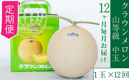 【12ヶ月定期便】クラウンメロン【上(山等級)】中玉(1.3kg前後)1玉入り 果物 メロン青肉 フルーツ デザート 高級ブランドメロン 高級メロン ブランドメロン