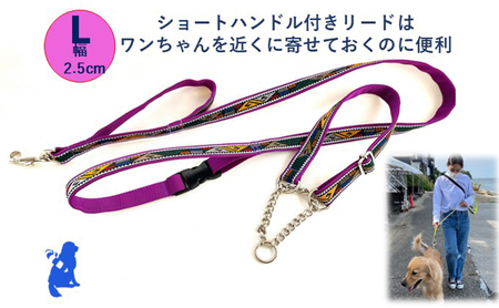【大型犬用・Lサイズ】 ハーフチョークカラーとリードのセット（パープルウェーブ） 