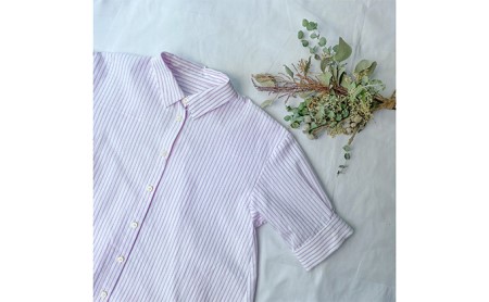 【遠州織物】武襯衣 先染ストライプドビー織シャツ　レディース 半袖 ピンク