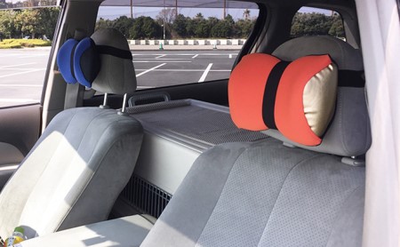 車・旅行用負担軽減枕 首をやさしく包み込む 浜松産ネックピロー「ネックラック」2個セット （BL×NY)＆(GR×DGR）