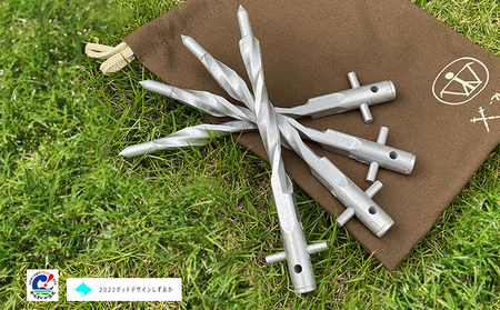 職人技で安心・安全を守るらせん形状キャンプ用ジュラルミンペグ（アルミ色4本セット） 雑貨 日用品 キャンプ用品 