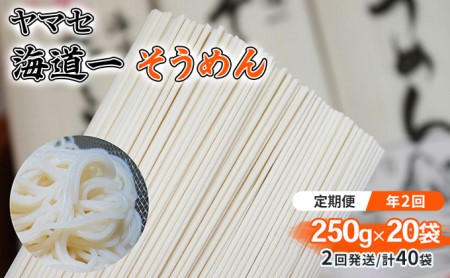 【定期便 年2回】ヤマセ 海道一 そうめん 250g × 20袋（2回発送・計40袋） 麺類 乾麺 夏 さっぱり お昼ごはん 昔ながらのそうめん 少し太め コシ 食べ物 食品 日持ち ストック 