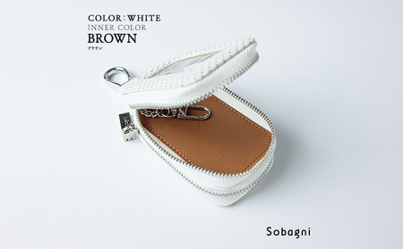 エシカルレザーSobagni スマート キーケース ダブル 雑貨 小物 シンプル スッキリ 水や汚れに強い 傷に強い お手入れ不要 高耐久 丈夫 長持ち  ホワイト