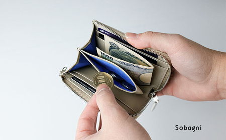 エシカルレザーSobagni コンパクト ウォレット ファッション小物 ミニサイズ 財布 カードポケット 小銭 広めのマチ 水や汚れに強い 傷に強い 高耐久 ブラック