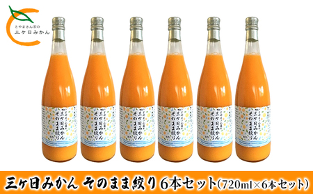 三ヶ日みかん そのまま絞り 6本セット（720ml×6本セット） みかん ジュース 100% 果物 フルーツ 安全 おいしい 果肉 こだわり 酸味 濃厚 甘い 果汁飲料 無添加 子供 