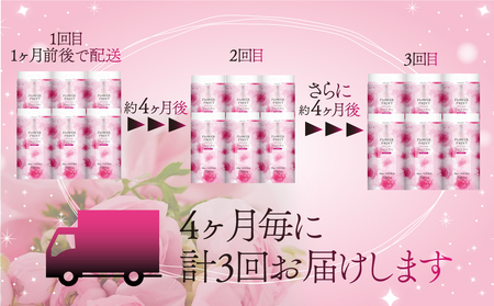 【 定期便 年 3 回 4 ヶ月毎 】 トイレットペーパー 12ロール ダブル 香り付き ローズ  トイレット