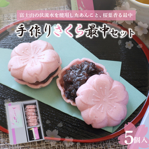 和菓子 スイーツ 富士山 伏流水 さくら最中 セット 最中 5個 あんこ 150g 北海道産 小豆 桜 もなか モナカ 和スイーツ 老舗 手作り おやつ 美味しい 甘味 伝統 ギフト プレゼント お土産 お取り寄せ 春 和菓子屋 甘党 茶菓子 銘菓 贈答用 三島市 静岡県