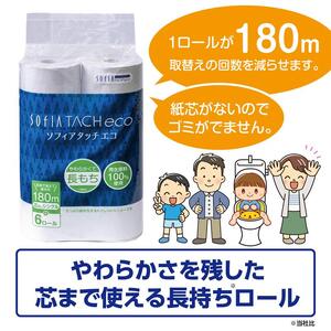 0009-107-01 マスコー製紙 ソフィアタッチ エコ 芯なし トイレットペーパー シングル 6ロール×4パック 24ロール 180m