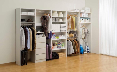 高さ2m壁面2段ハンガーラック 幅80cmホワイト インテリア お部屋 オープン型 大型収納 フリーラック スーツケース 収納ボックス 出し入れ ワイド 免震補助バンド 安心