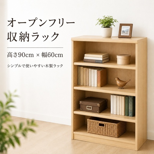 オープンフリー収納ラック　高さ90 幅60 NA インテリア 家具 収納家具 おしゃれ オープンラック 収納力抜群 本棚 小物収納 低ホルムアルデヒド素材 安心