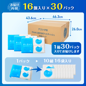 水に流せるポケットティッシュ 16個×30パック 計480個 便利 普段使い 旅行 アウトドア イベント 登山 【配送不可地域：沖縄本島・離島】 [sf068-013]