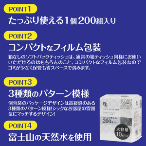 大容量 コンパクト ソフトパック ティッシュ スマートスタイル 200W10P フィルム包装 省スペース 箱なし シック 安心 日本製 100％パルプ 日用品 生活用品 防災 備蓄 富士市 [sf002-344]