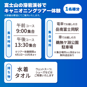 ツアー体験 キャニオニング 富士山 溶岩渓谷 アクティビティ アウトドア SNS映え レジャー スポーツ 遊び 自然 静岡県 富士市 [sf101-001]