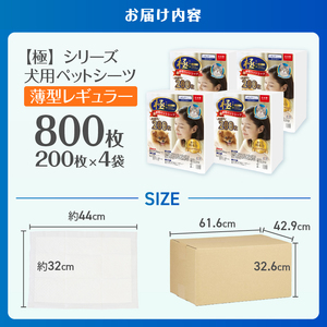 ペットシーツ 【極】シリーズ 薄型レギュラー 800枚 ペット用 犬用 猫用 トイレシーツ 日用品 ペット用品 大容量 防災 備蓄 消耗品 ドッグ キャット わんちゃん ねこちゃん 静岡県 富士市 [sf077-128]