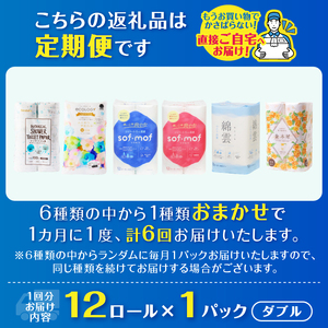 定期便 6回 トイレットペーパー ダブル 紙のまち富士市 6種 おまかせ 1パック(12ロール) 日用品 生活用品 消耗品 防災 備蓄 ランダムにお届け 毎月発送 富士市 [sf002-456]