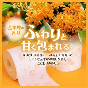 定期便 Hanataba金木犀 ダブル 3回 2パック(1パック12R) 金木犀の香り 消臭機能付 パルプ100％ 香り 柄付 プリント ふんわり 柔らか 生活用品 日用品 日用雑貨 消耗品 備蓄 防災 毎月発送 静岡県 富士市 [sf002-497]