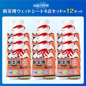 ウェットシート 防災用 4点セット 12セット 外出 アウトドア 運動後 緊急時 手軽 便利 衛生 防災 断水 備蓄 常備 富士市 [sf002-577]